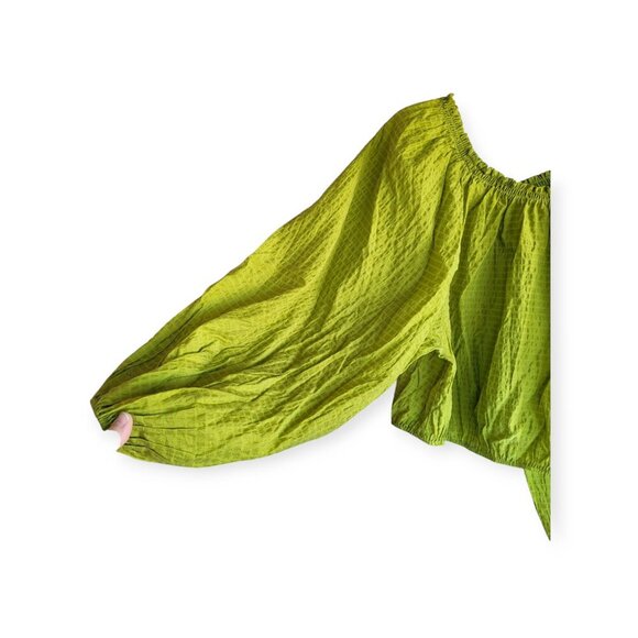 Free People Alicia Top in Lace Fern Green balloon sleeve boho hippie EUC size M - Picture 6 of 12